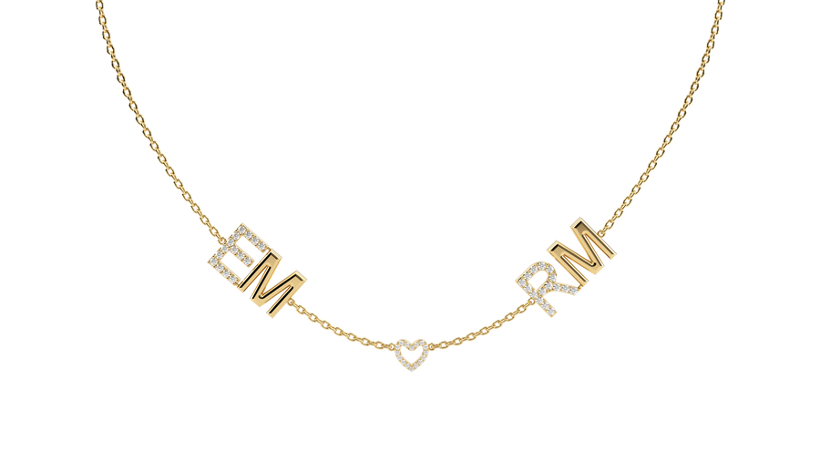 Personalized 3 Letter Necklace in 14k Gold (Double Spacing)